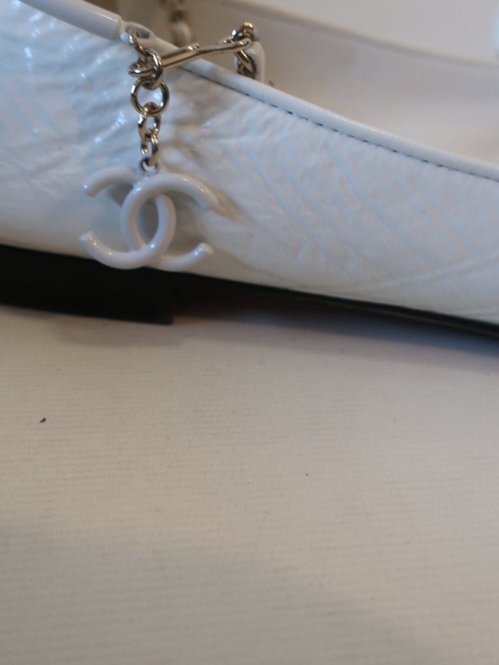 Chanel Wht Pat Leather, Blk Leather Cap Toe Ankle Chain Ballet Flats 39 EUR/US 9 - Picture 5 of 11